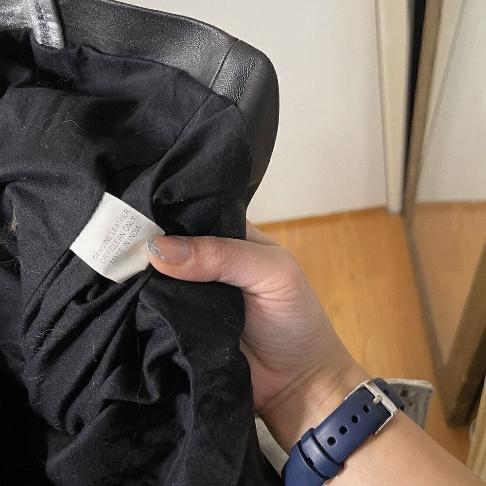 OAK Genuine Leather Black and silver metallic motorcycle riding zip up jacket S - Picture 7 of 8